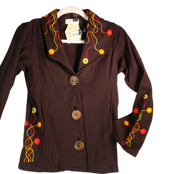 Royal Collection Cardigan Women Small Brown Embroidered Sweater Jacket NWOT - Picture 2 of 7